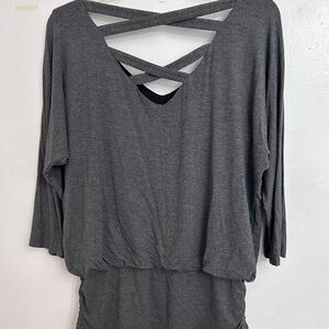 White House Black Market Gray Women's Top with Crisscross Back size M
